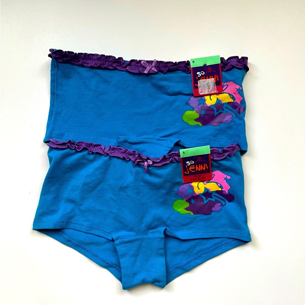 So Jenni Girl Size 8 Panties Blue w/ Purple Ruffle Trim NWT 2 Pairs